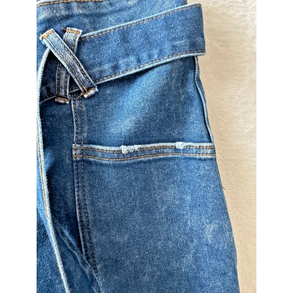 Forever 21 Womens Size 16 Denim Jogger Jeans‎ Blue High Rise Belted Tapered